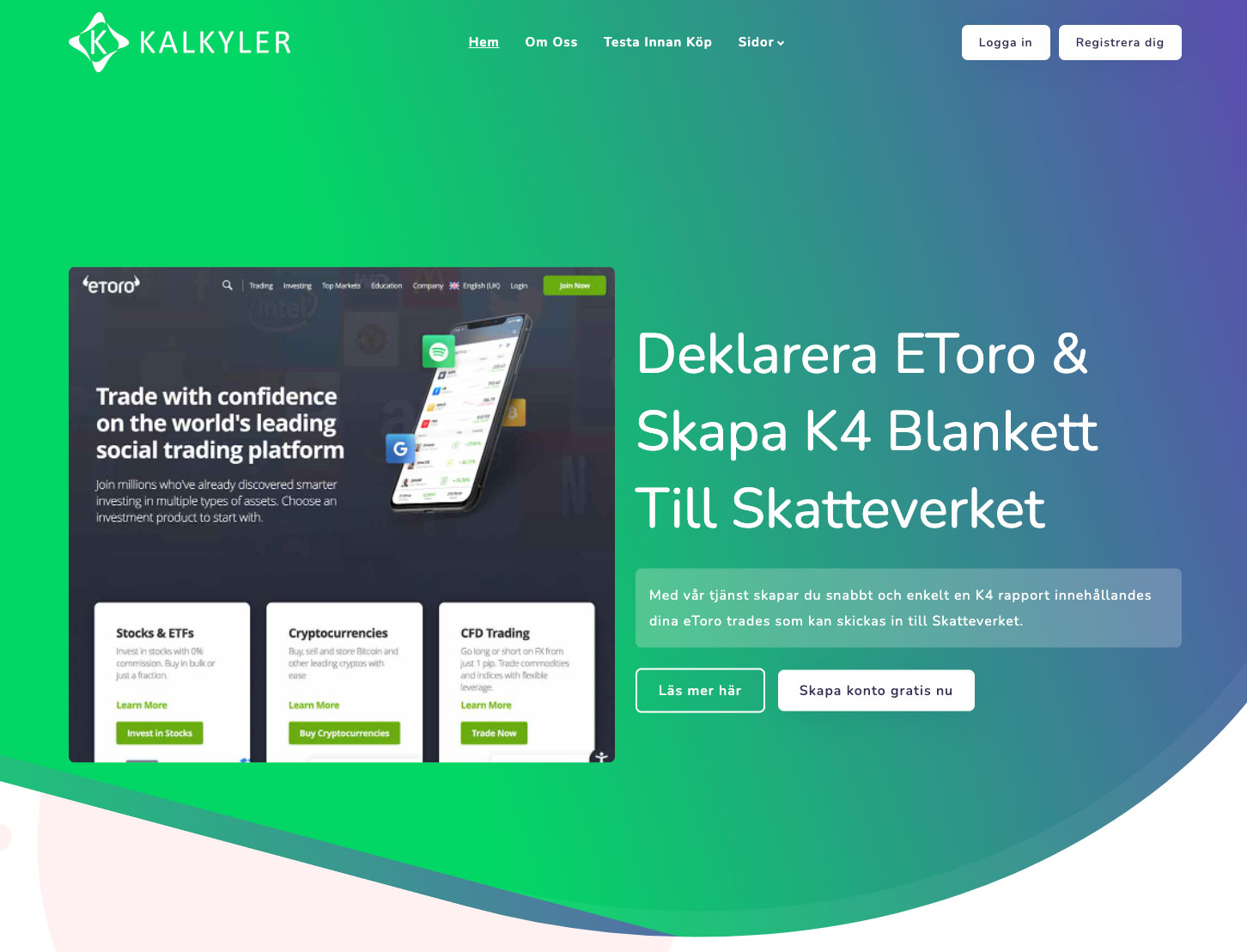Kalkyler.se helps with tax and declaration towards Skatteverket related to eToro